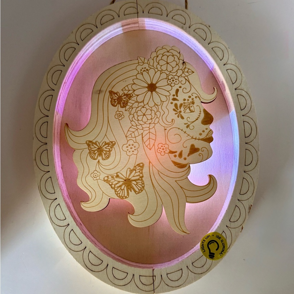 Sugar Skull LED Light Up Wooden Halloween Craft Wall Decor 10” x 7.5” x 0.9”